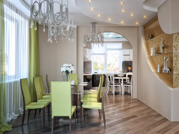 Modern kentsel çağdaş yemek odası ve mutfak
