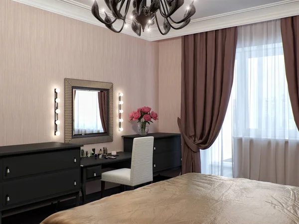 Kentsel Çağdaş klasik Modern Yatak odası iç tasarım — Stok fotoğraf