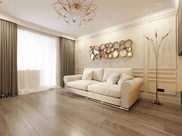 Diseño interior moderno clásico de la sala de estar beige —  Fotos de Stock