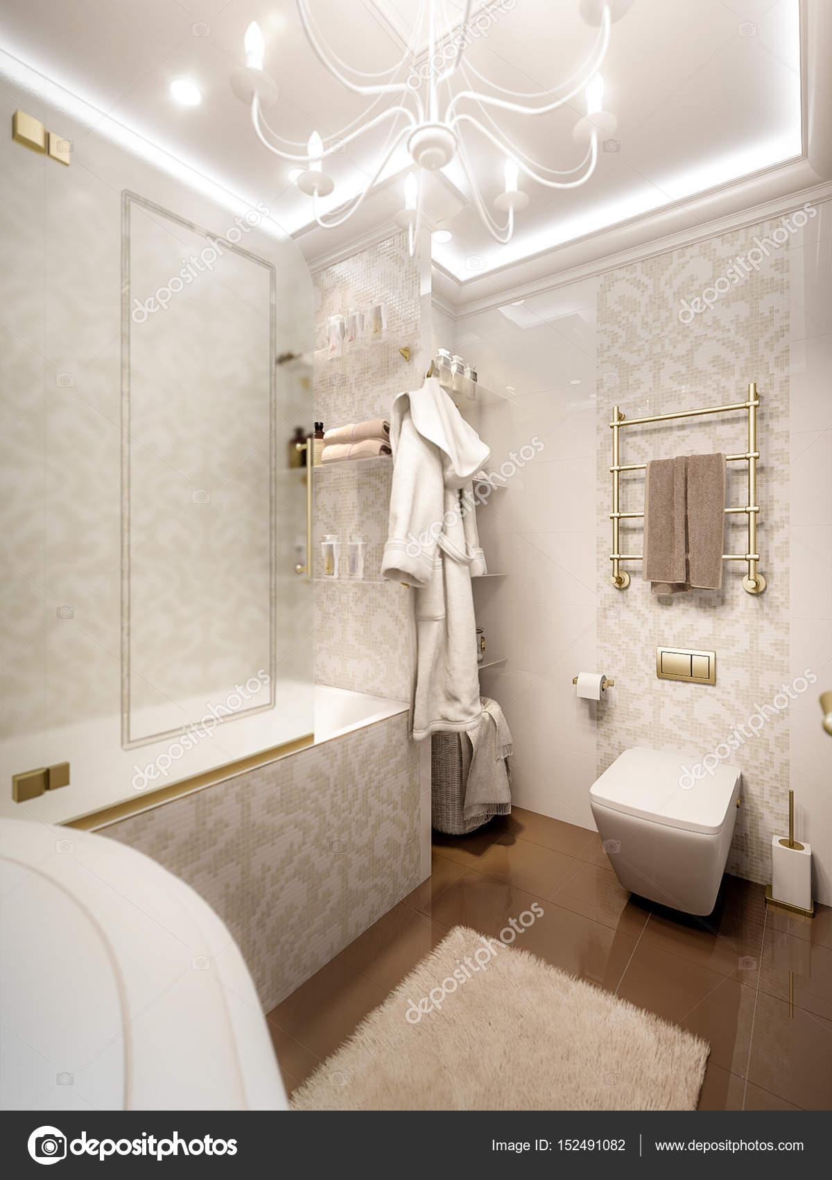 Luxurious Bathroom In Classic Style Interior Design Stock Photo