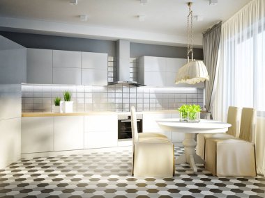 Modern çağdaş kentsel stüdyo açık oturma odası, yemek odası bir