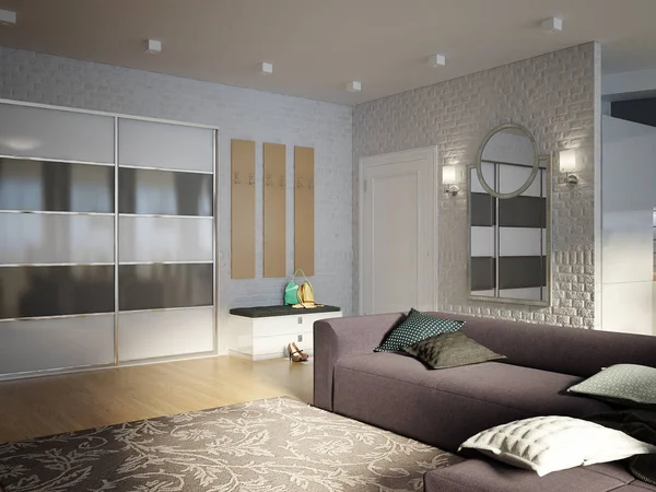 Modern çağdaş kentsel stüdyo açık oturma odası, yemek odası bir