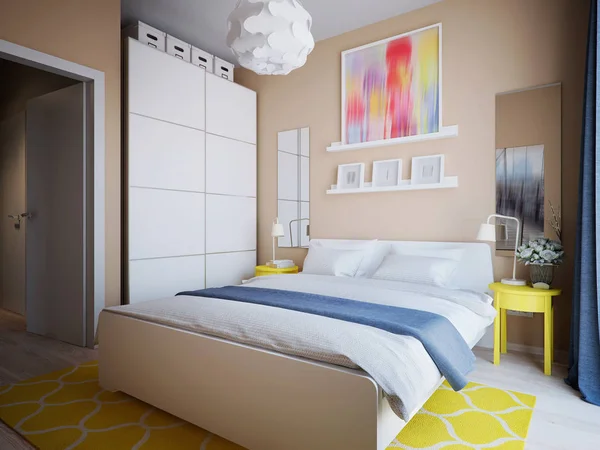 Städtischen zeitgenössischen modernen skandinavischen Schlafzimmer — Stockfoto