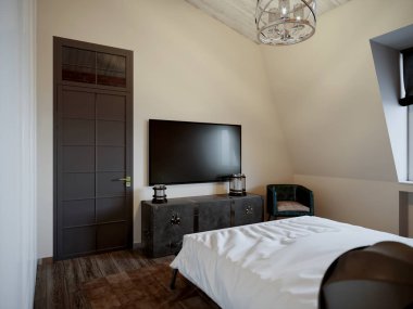 Kentsel çağdaş Modern İskandinav çatı katı yatak odası