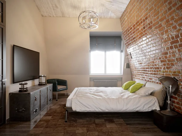 Stedelijke hedendaagse moderne Scandinavische Loft slaapkamer — Stockfoto