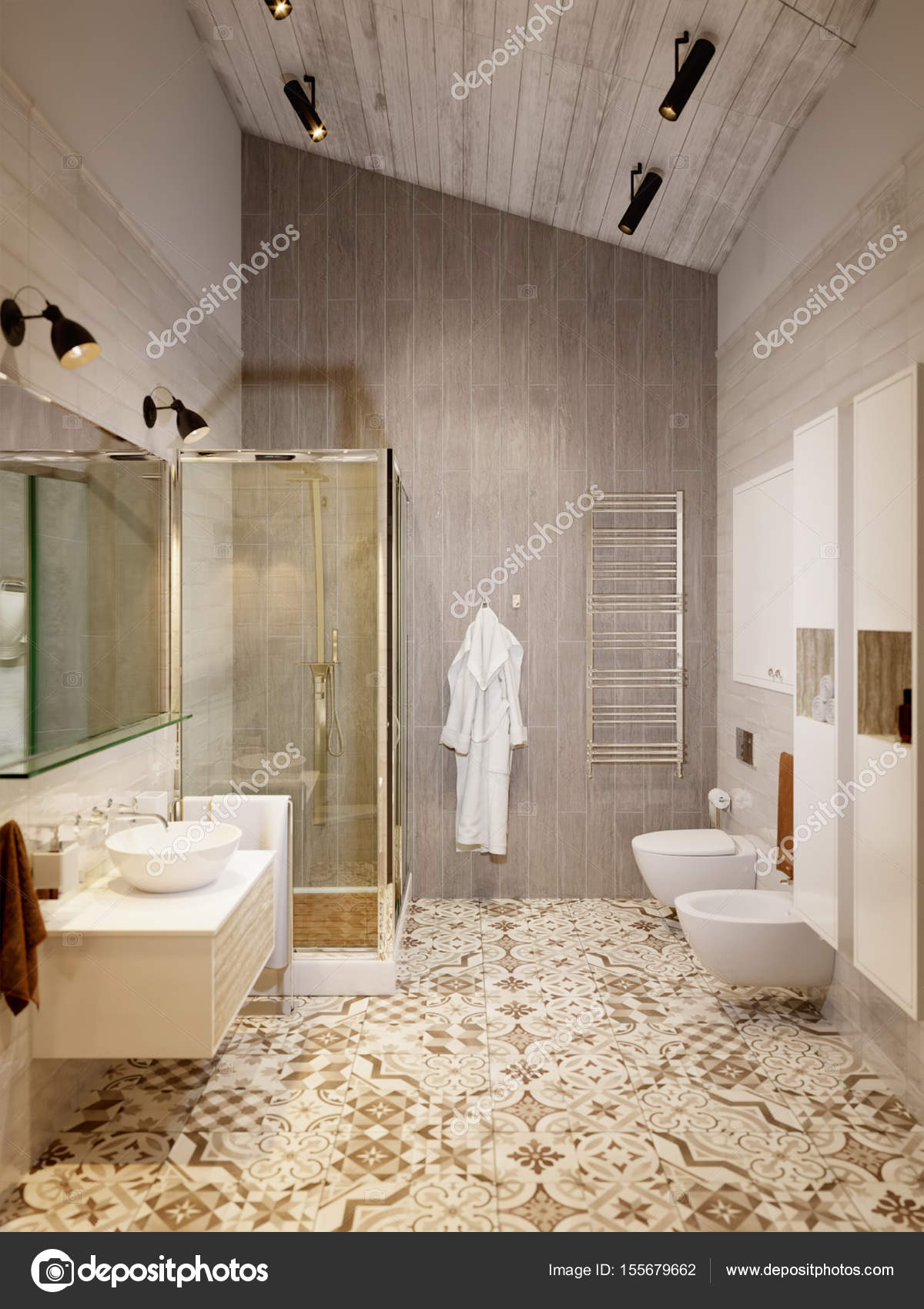 Rustika provence loft badrum dusch wc rum — stockfotografi ...