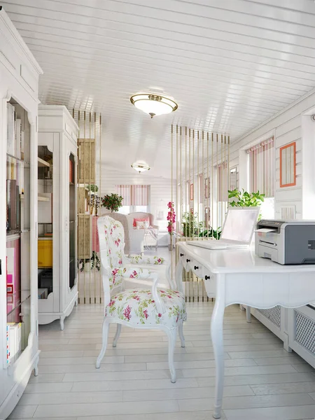 Klasik geleneksel Provence beyaz ve pembe renkleri Veranda ev — Stok fotoğraf