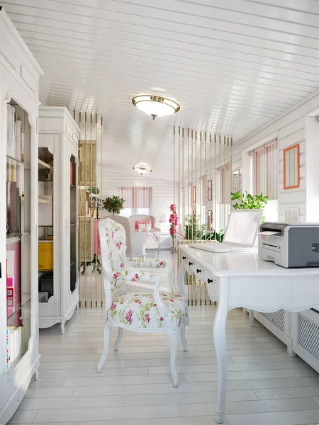 Klasik geleneksel Provence beyaz ve pembe renkleri Veranda ev 