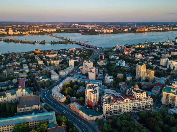 Evening summer Voronezh skyline, aerial view from drone — Stock Photo, Image