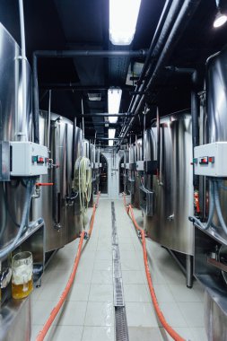 Özel bira fabrikasında bira üretim hattı