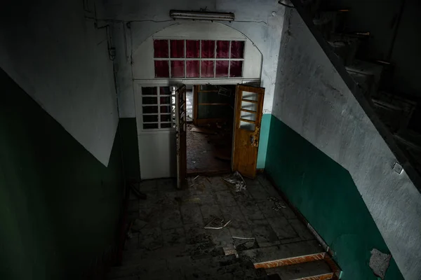 Inside old Orlovka Asylum for the insane in Voronezh Region. Dark creepy abandoned mental hospital — Stock Photo, Image