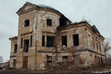 Dark and creepy old abandoned mansion. Gorozhanka, former Venevitinov manor, Voronezh Region