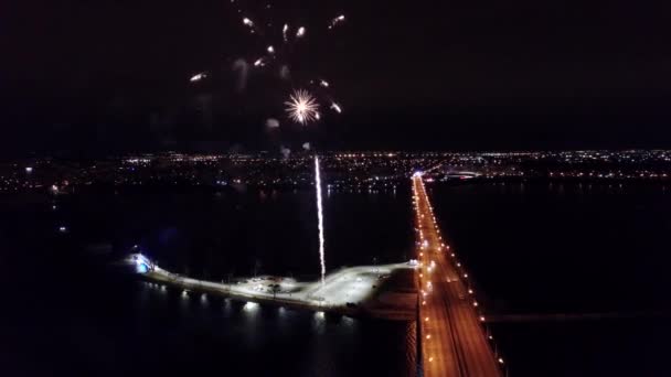 Vuurwerk Boven Voronezh Vanuit Lucht Bekeken Door Drone — Stockvideo
