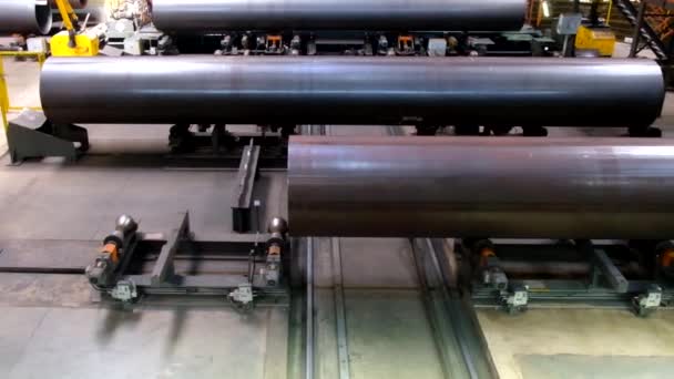 Pipe Factory Production Line Pipes Moving Roller Conveyor — Stock Video