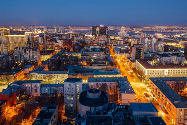 Nacht Voronezh Innenstadt Skyline Luftaufnahme Vom Dach — Stockfoto