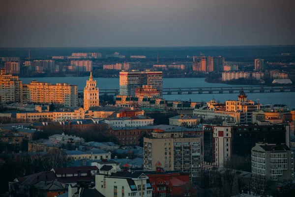 Αεροφωτογραφία Του Voronezh Στο Κέντρο Της Πόλης Βράδυ Κλείστε — Φωτογραφία Αρχείου