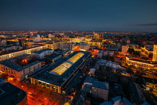 Noche Voronezh Skyline Centro Vista Aérea Desde Azotea —  Fotos de Stock