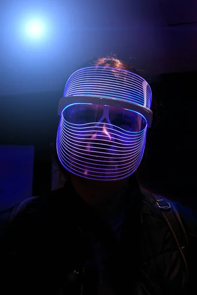 Portrait Man Futuristic Mask Cyberpunk Style — Stock Photo, Image