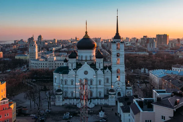 Evening Voronezh Cityscape Tower Management South East Railway Annunciation Cathedral — Stock Photo, Image
