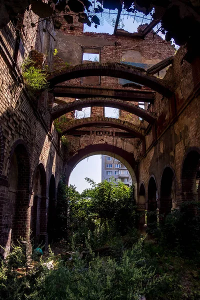 Overgrown by plants ruins of abandoned mansion — Stock Photo, Image