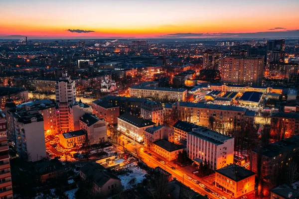 Noche Voronezh Paisaje Urbano Aéreo Desde Azotea Zona Residencial —  Fotos de Stock