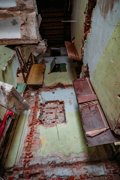 Interior Casa Abandonada Derrumbada Ruinas — Foto de Stock