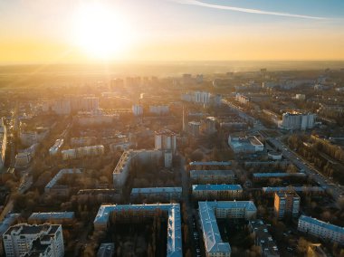 Akşam Voronezh silueti, İHA 'dan hava görüntüsü.
