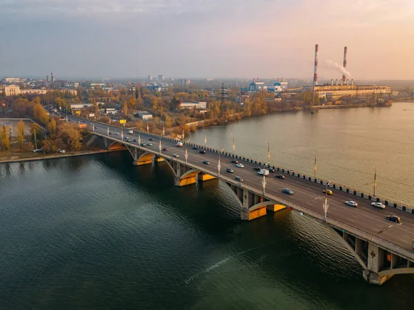 Dobrý Večer Voronéši Západ Slunce Nad Vogresovského Mostem Přes Řeku — Stock fotografie