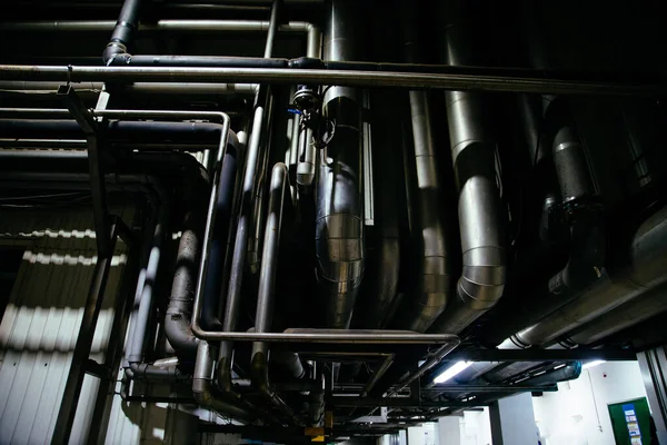 Tubos Acero Industriales Sistema Tubería Para Entrega Componentes Para Calefacción —  Fotos de Stock
