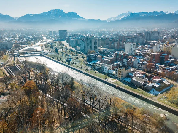Vladikavkaz, capital of North Ossetia. Panorama of historical downtown from drone flight. — Stock Image Vladikavkaz Capital North Ossetia Panorama Historical Downtown Drone Flight Royalty Free Stock Images