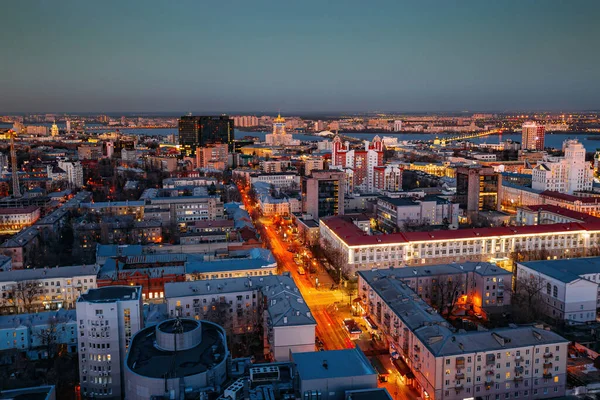 Noche Voronezh Centro Vista Aérea Desde Azotea —  Fotos de Stock