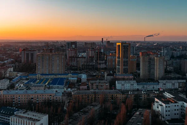 Pôr Sol Acima Noite Voronezh Vista Aérea Construção Área Residencial — Fotografia de Stock
