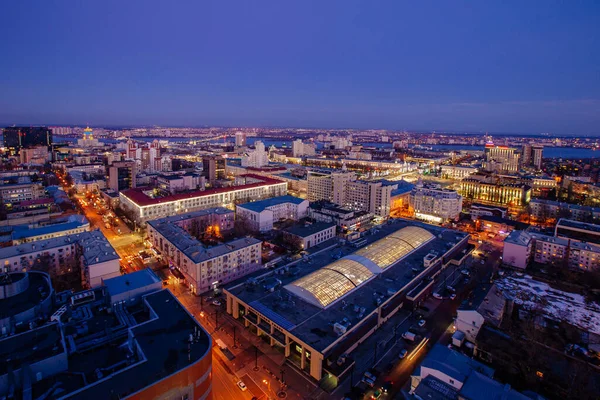 Nacht Voronezh Innenstadt Skyline Luftaufnahme Vom Dach — Stockfoto