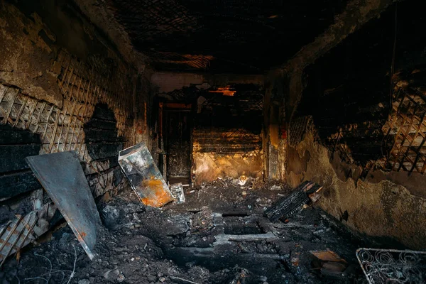 Burnt Old Rural House Interior Consequences Fire — Stock Photo, Image