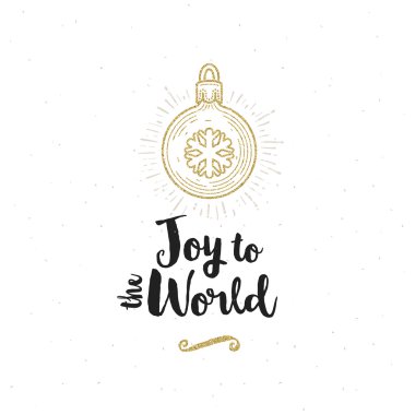 Noel tebrik kartı - hat tebrik ve kar tanesi ile altın Noel top.