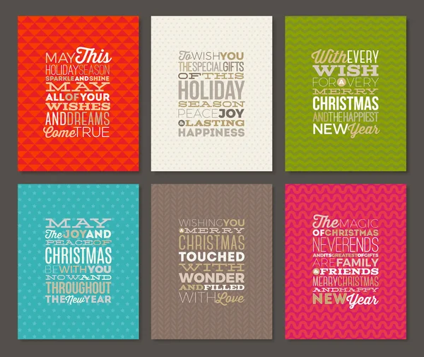 Sada vánočních typ konstrukce s různým pozadím. Vánoční pohlednice. Vektorové ilustrace. — Stockový vektor