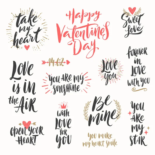 Valentine's day set vectoriel calligraphie et illustration dessinée à la main — Image vectorielle