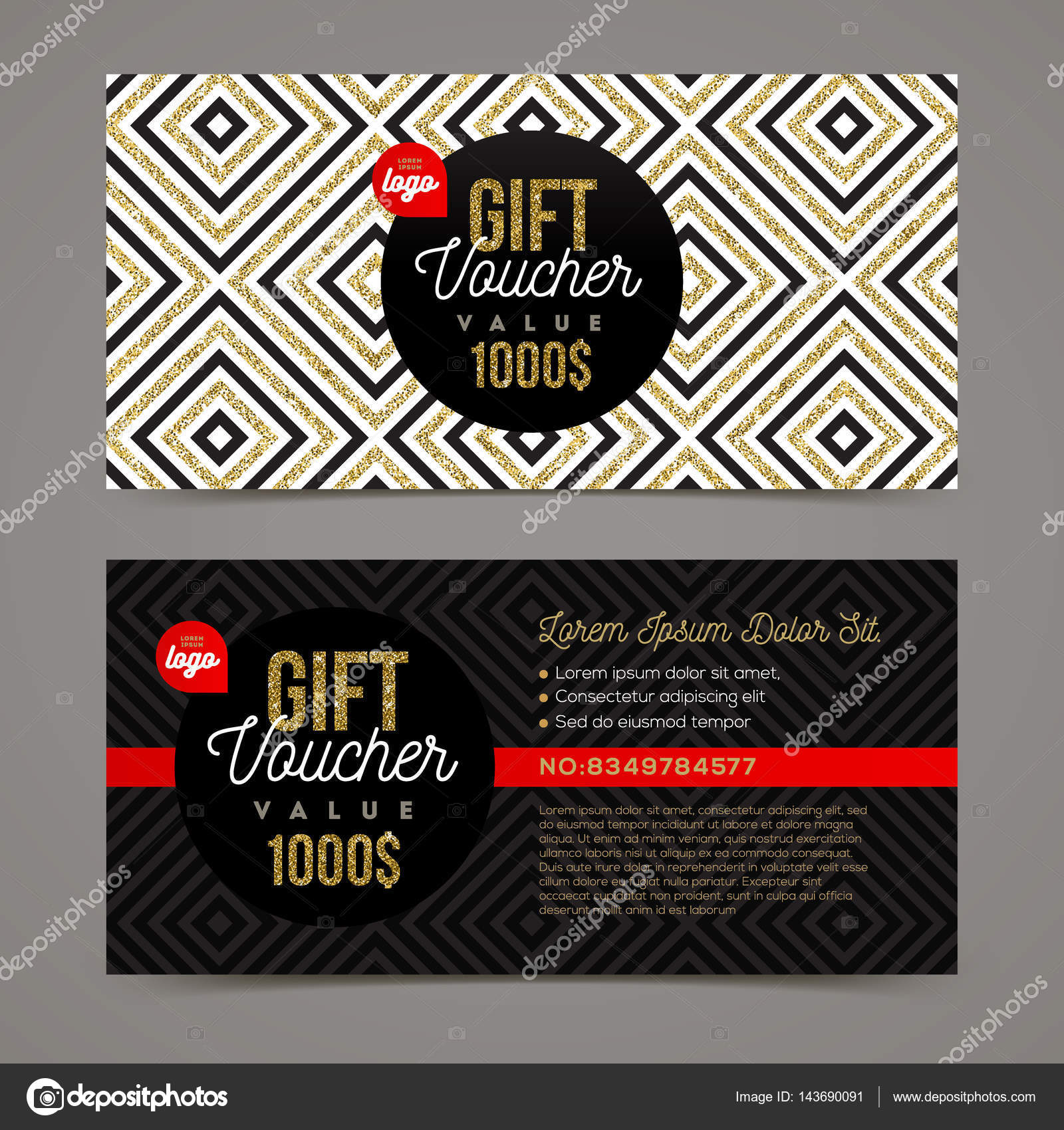 gift voucher template with glitter gold elements vector