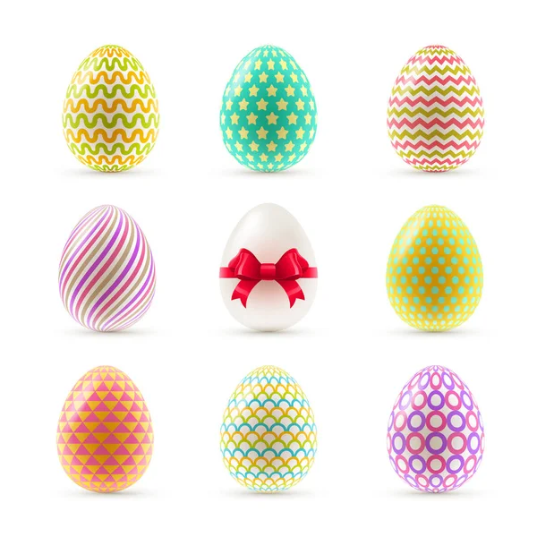 Um conjunto de coloridos ovos de Páscoa pintados. Ilustração vetorial —  Vetores de Stock
