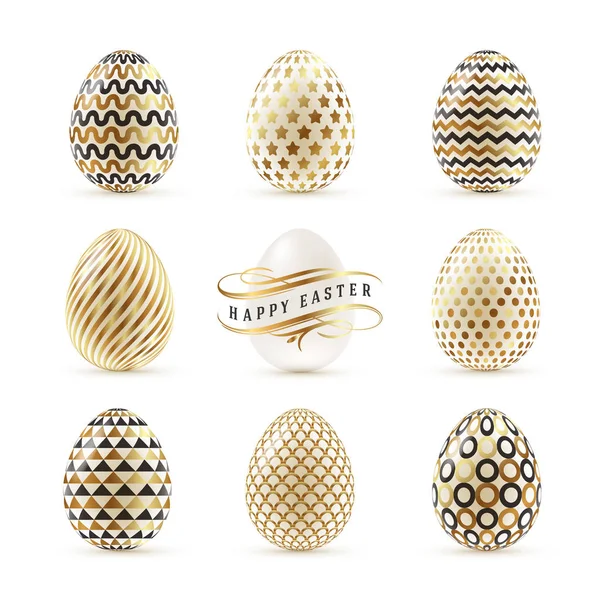 Um conjunto de ovos de Páscoa decorados com ouro. Ilustração vetorial —  Vetores de Stock