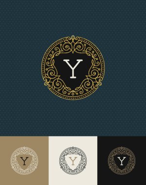 Tasarım - flourishes parlak altın monogram logo vektör. Kimlik tasarımı kafe, dükkan, mağaza, Restoran, butik, otel, Hanedan, moda ve vb.