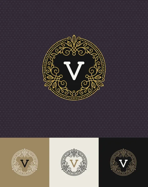 Vector design - flourishes glitter gold monogram logo. Identity design for cafe, shop, store, restaurant, boutique, hotel, heraldic, fashion and etc. — Stock Vector