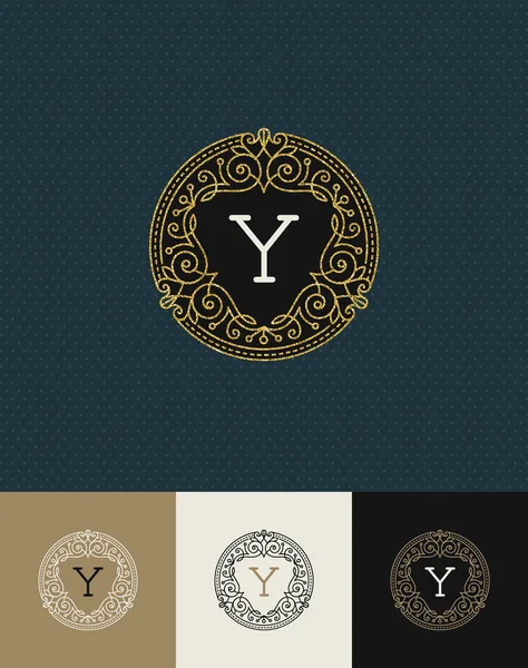 Design vetorial - floresce logotipo monograma ouro brilho. Design de identidade para café, loja, loja, restaurante, boutique, hotel, heráldico, moda e etc. . — Vetor de Stock