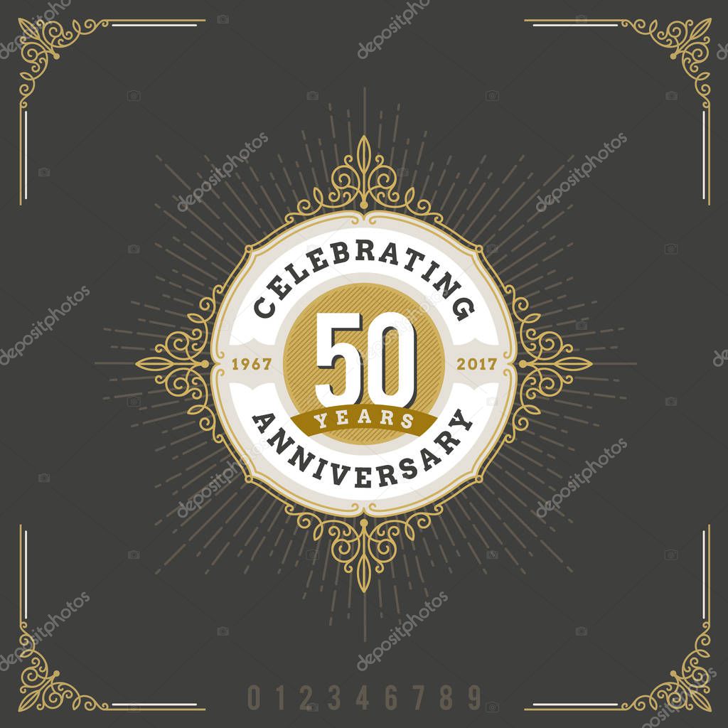 Vintage Anniversary logo emblem with flourishes calligraphic ornamental elements.- vector illustration