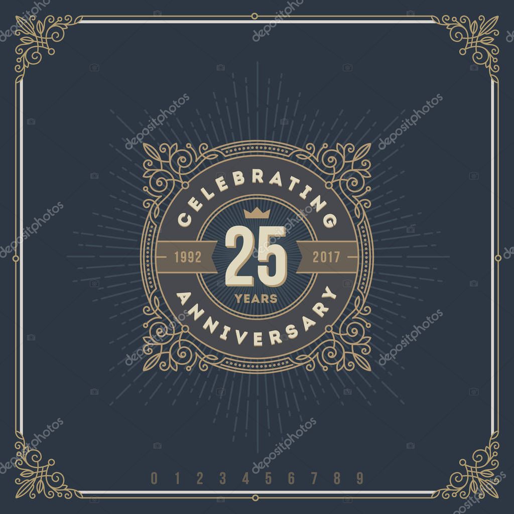 Vintage Anniversary logo emblem with flourishes calligraphic ornamental elements.- vector illustration
