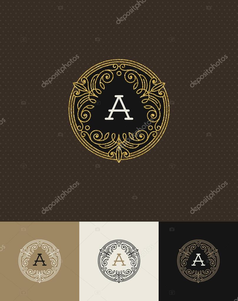 Vector design - flourishes glitter gold monogram logo. Identity design for cafe, shop, store, restaurant, boutique, hotel, heraldic, fashion and etc.