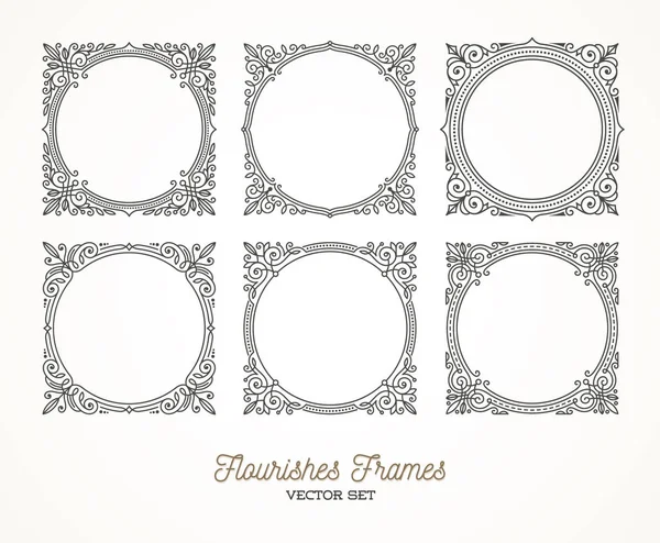 Conjunto de marcos ornamentales elegantes caligráficos florecientes - ilustración vectorial . — Archivo Imágenes Vectoriales