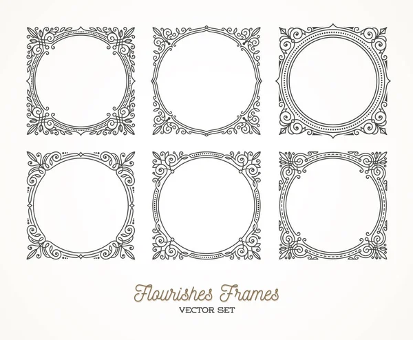 Conjunto de floresce quadros ornamentais elegantes caligráficos - ilustração vetorial . — Vetor de Stock