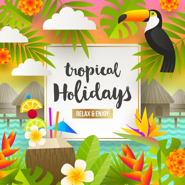 Projeto vetorial plano. Férias tropicais e ilustração de férias na praia . — Vetor de Stock