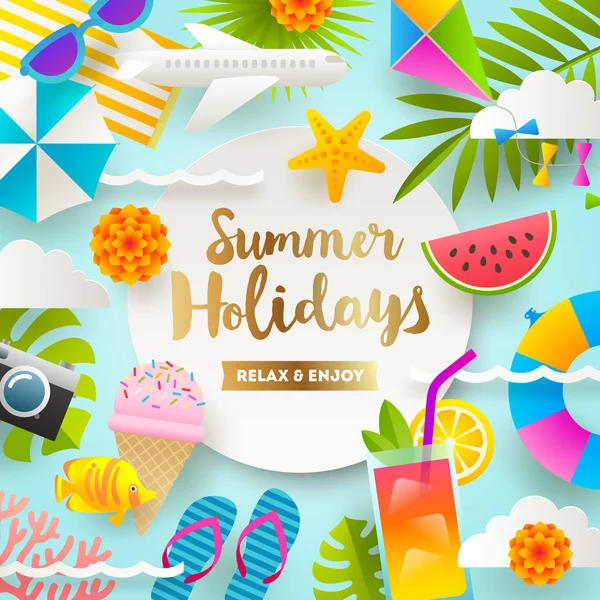 Flat design vector illustration. Summer holidays and beach vacation things and items. — Stock Vector